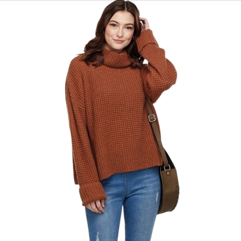 Mudpie Oversized Waffle Knit Cowl Turtle Neck Sweater